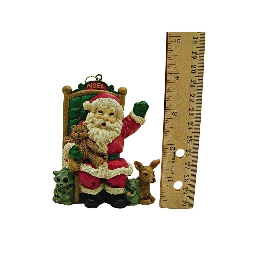Vintage Santa And Animal Friends Multicolor Christmas Decorative Ornament Resin